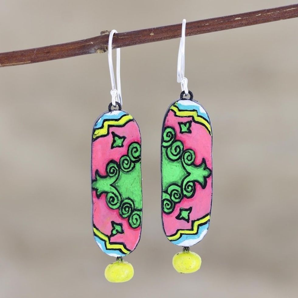 Hand Painted Ceramic and Sterling Silver Earrings 'Arabesque Appeal'