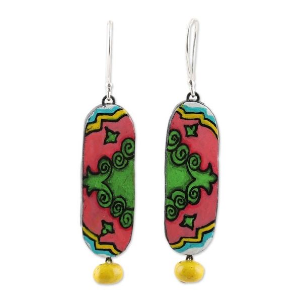 Alternate image for Hand Painted Ceramic and Sterling Silver Earrings Arabesque Appeal