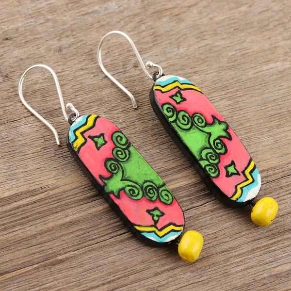 Alternate image for Hand Painted Ceramic and Sterling Silver Earrings Arabesque Appeal