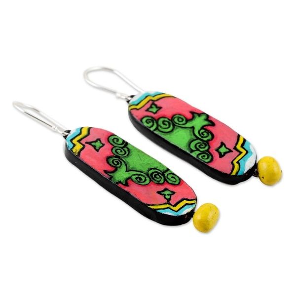 Alternate image for Hand Painted Ceramic and Sterling Silver Earrings Arabesque Appeal