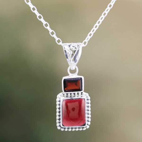 Alternate image for Garnet and Sterling Silver Pendant Necklace from India Passionate Lady