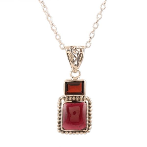 Alternate image for Garnet and Sterling Silver Pendant Necklace from India Passionate Lady