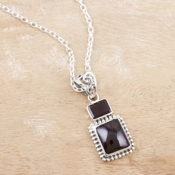 Alternate image for Garnet and Sterling Silver Pendant Necklace from India Passionate Lady