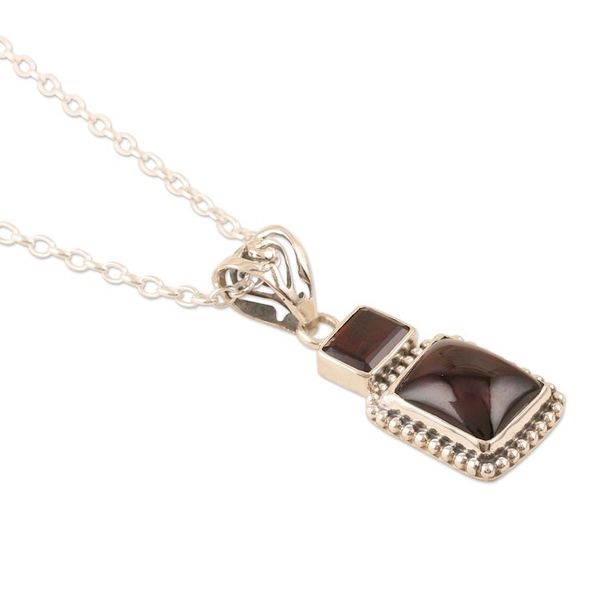 Alternate image for Garnet and Sterling Silver Pendant Necklace from India Passionate Lady