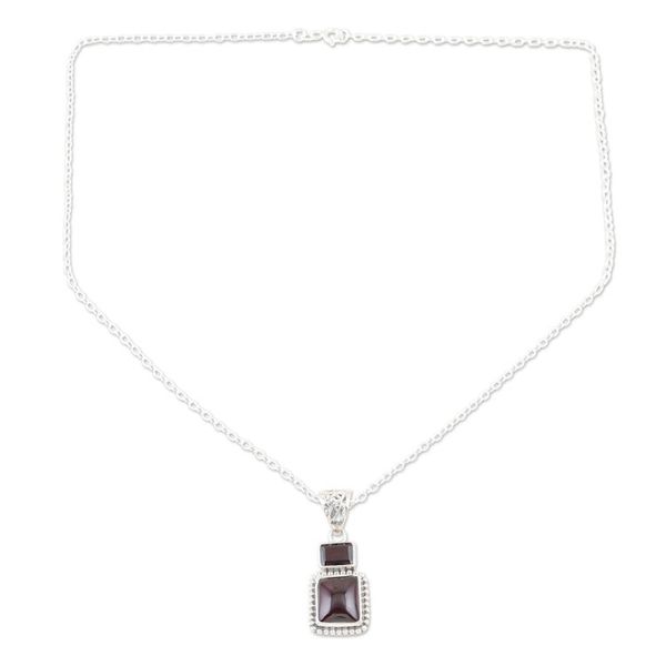 Alternate image for Garnet and Sterling Silver Pendant Necklace from India Passionate Lady