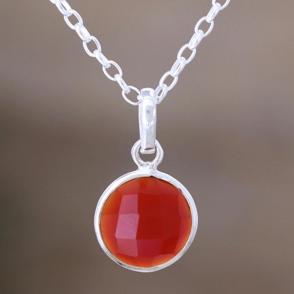 Hand Made Carnelian and Sterling Silver Pendant Necklace 'Swing Low in Orange'