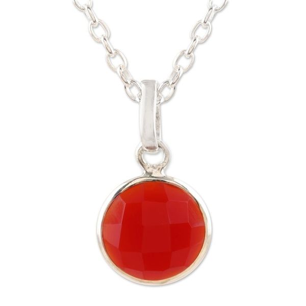 Alternate image for Hand Made Carnelian and Sterling Silver Pendant Necklace Swing Low in Orange