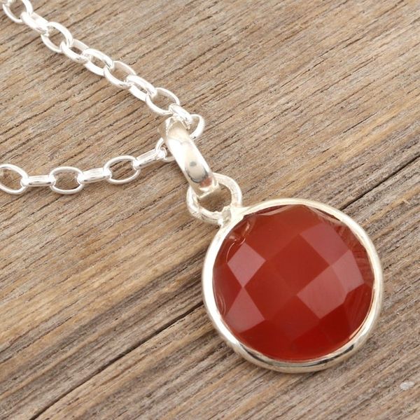 Alternate image for Hand Made Carnelian and Sterling Silver Pendant Necklace Swing Low in Orange