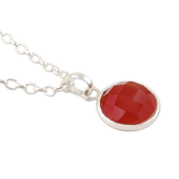 Alternate image for Hand Made Carnelian and Sterling Silver Pendant Necklace Swing Low in Orange