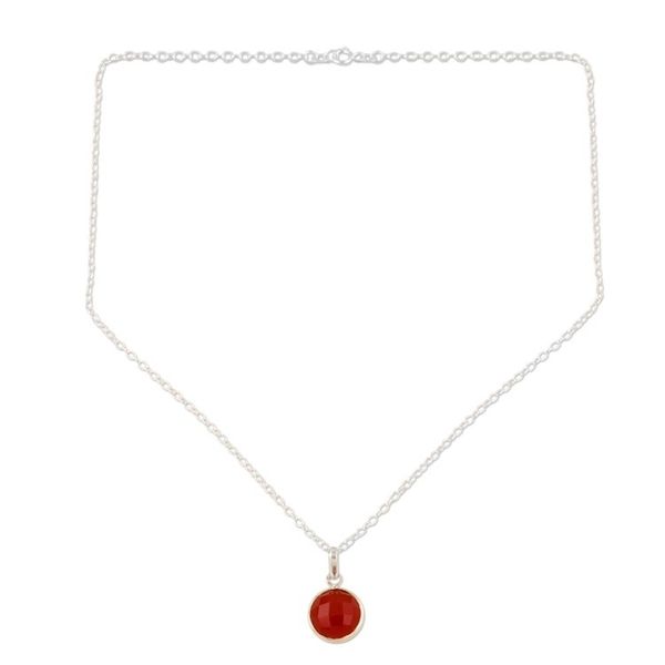 Alternate image for Hand Made Carnelian and Sterling Silver Pendant Necklace Swing Low in Orange