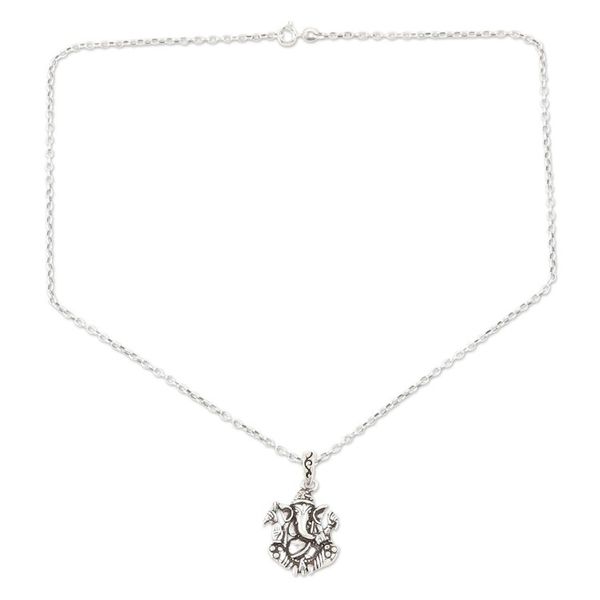 Alternate image for Sterling Silver Ganesha Pendant Necklace Sitting Ganesha
