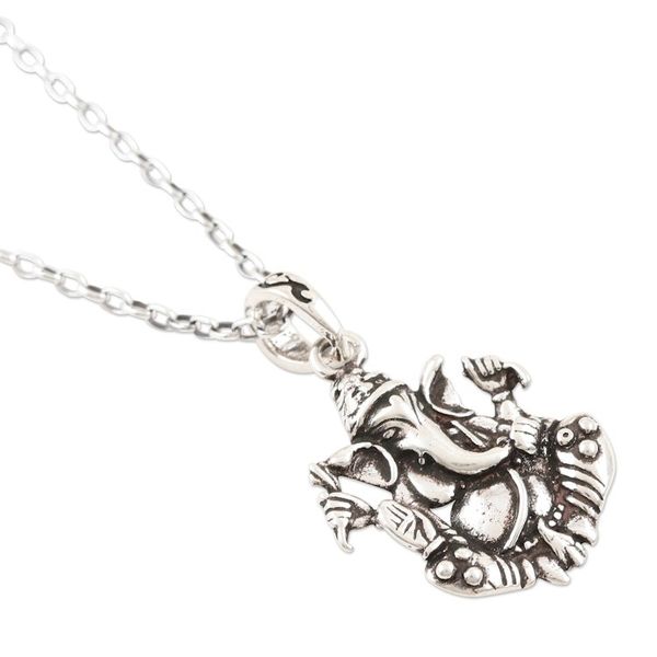 Alternate image for Sterling Silver Ganesha Pendant Necklace Sitting Ganesha