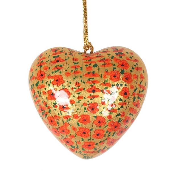 Alternate image for Papier Mache Heart Shaped Floral Ornaments Set of 5 Christmas Garlands