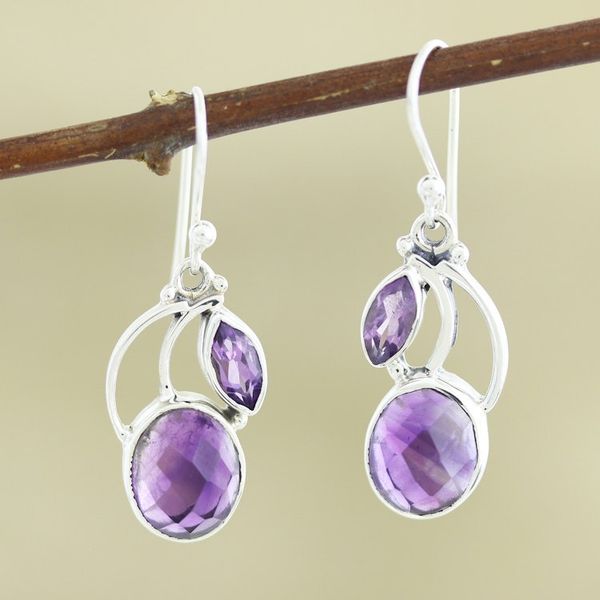 Alternate image for Sterling Silver Purple Amethyst Dangle Earrings India Purple Fog
