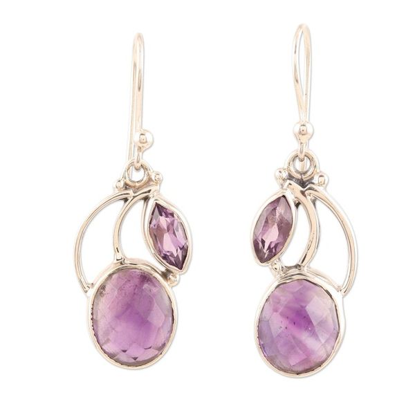 Alternate image for Sterling Silver Purple Amethyst Dangle Earrings India Purple Fog