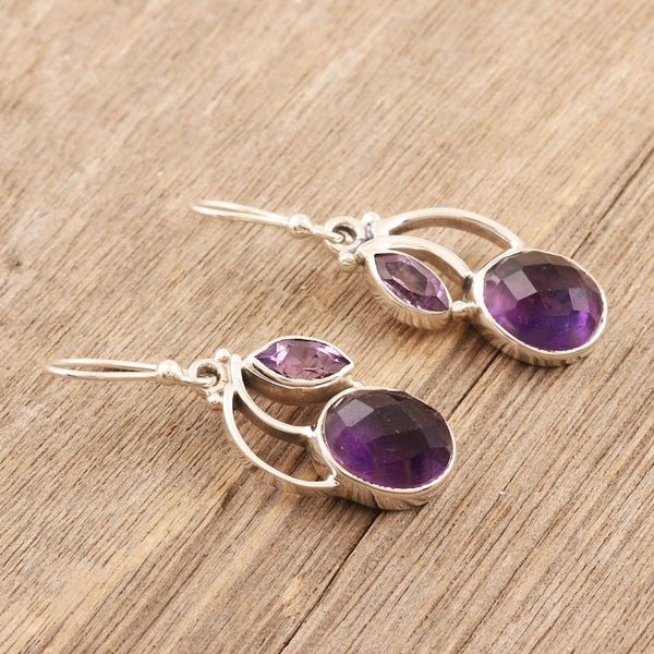 Alternate image for Sterling Silver Purple Amethyst Dangle Earrings India Purple Fog