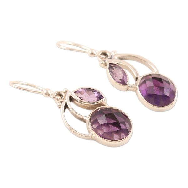 Alternate image for Sterling Silver Purple Amethyst Dangle Earrings India Purple Fog