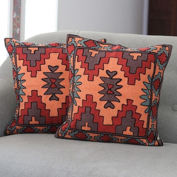 Alternate image for Chain Stitched Cotton Cushion Covers from India Pair Desert Wind