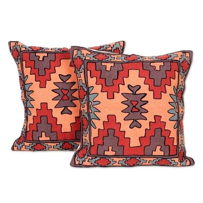 Alternate image for Chain Stitched Cotton Cushion Covers from India Pair Desert Wind