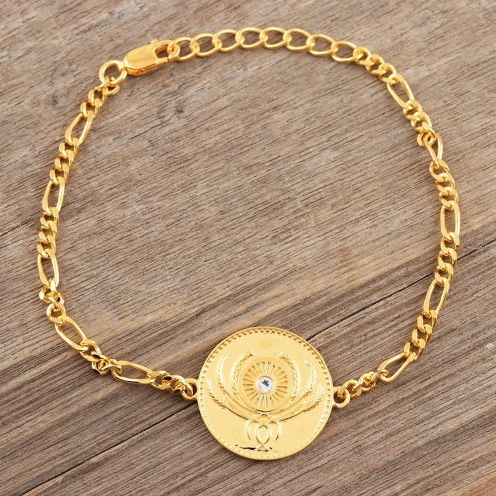 Gold Plated Sterling Silver and Blue Topaz Unity Bracelet 'Uniting People'
