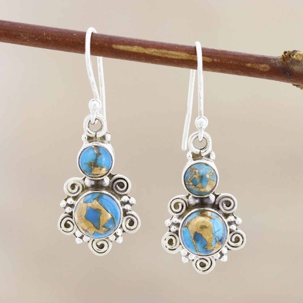 Sterling Silver Dangle Earrings with Composite Turquoise 'Earth Love'