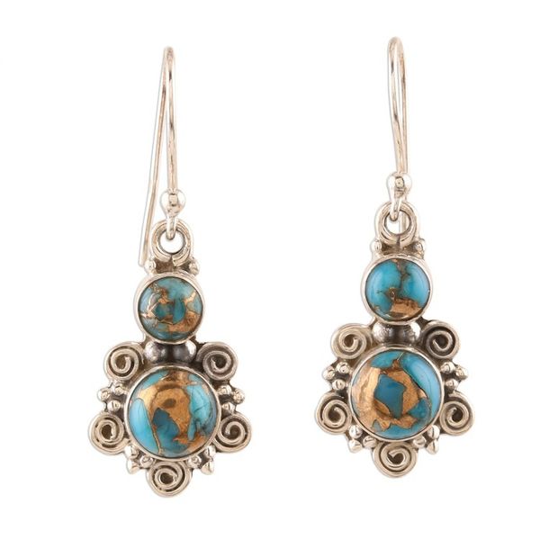 Alternate image for Sterling Silver Dangle Earrings with Composite Turquoise Earth Love