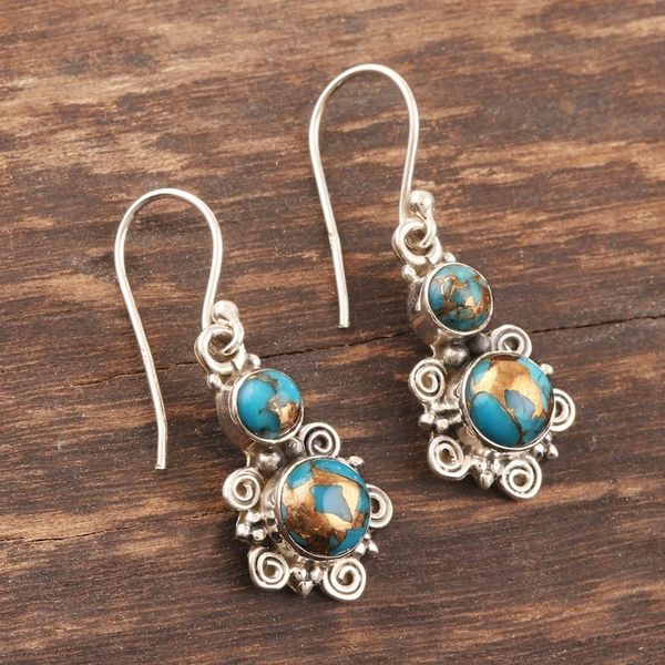 Alternate image for Sterling Silver Dangle Earrings with Composite Turquoise Earth Love