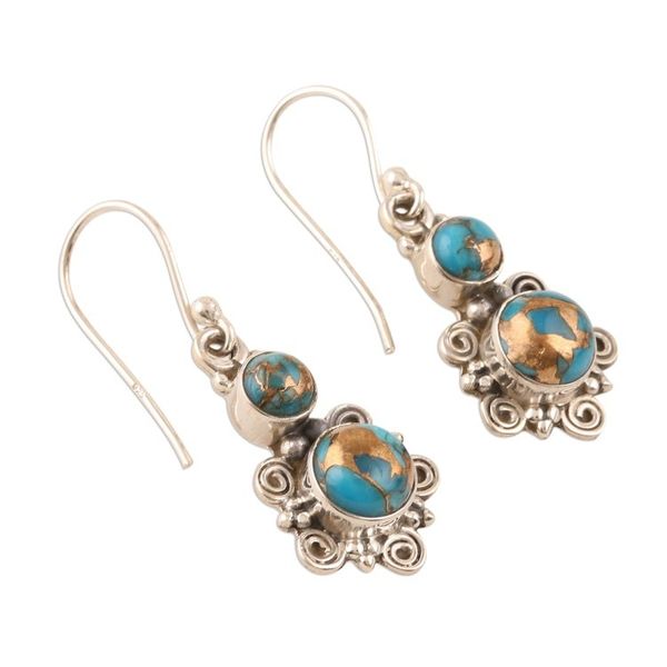 Alternate image for Sterling Silver Dangle Earrings with Composite Turquoise Earth Love