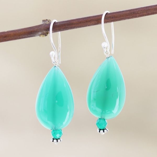 Alternate image for Handmade Onyx and Sterling Silver Dangle Earrings Verdant Garden