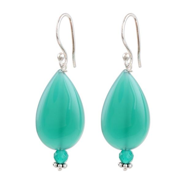 Alternate image for Handmade Onyx and Sterling Silver Dangle Earrings Verdant Garden