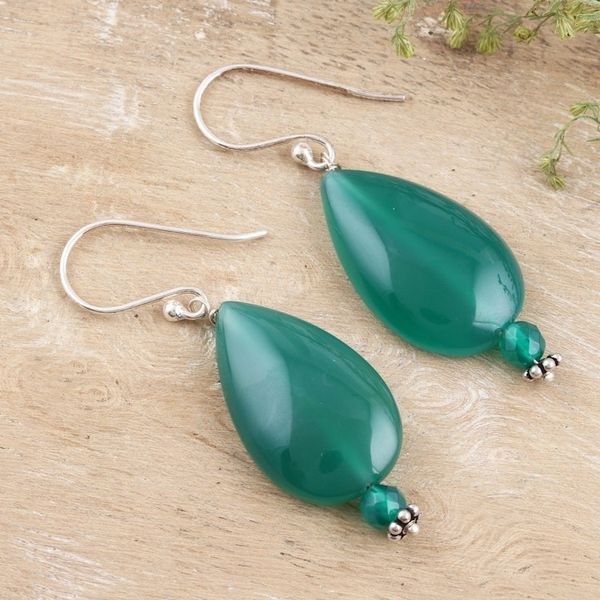 Alternate image for Handmade Onyx and Sterling Silver Dangle Earrings Verdant Garden