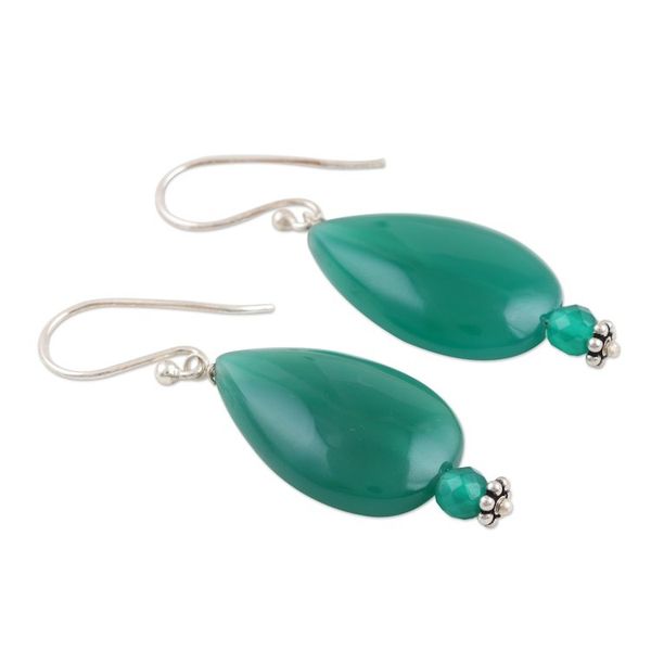Alternate image for Handmade Onyx and Sterling Silver Dangle Earrings Verdant Garden