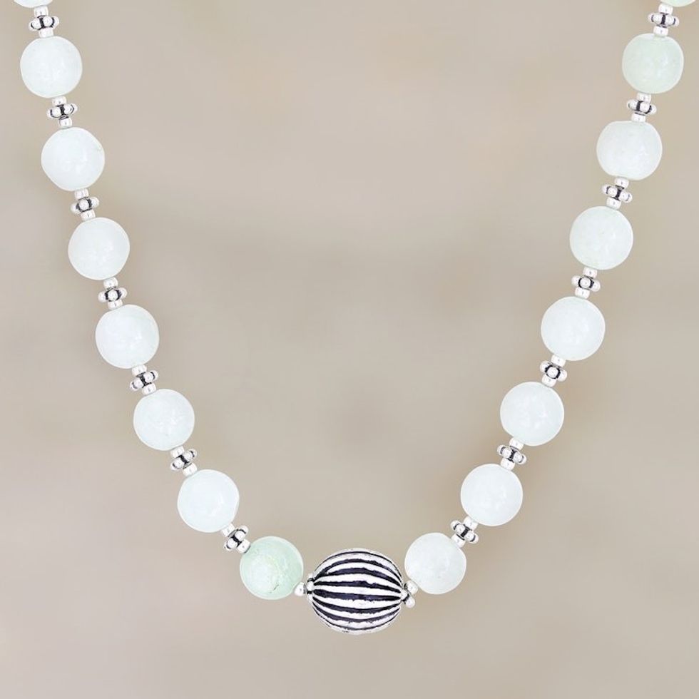 Hand Crafted Aventurine and Sterling Silver Beaded Necklace 'Star Glow'