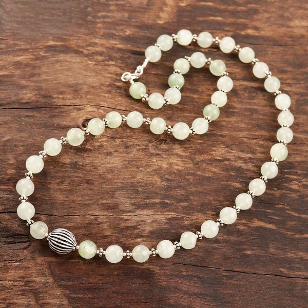 Alternate image for Hand Crafted Aventurine and Sterling Silver Beaded Necklace Star Glow