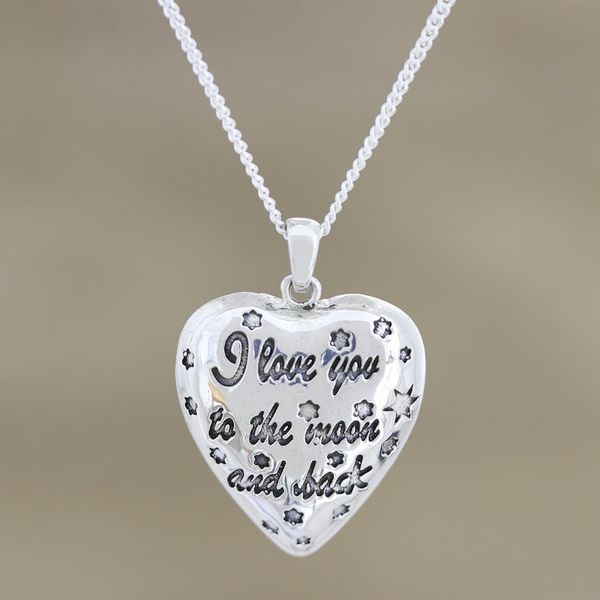 Alternate image for Sterling Silver Puffed Heart Pendant Necklace Moon Promise