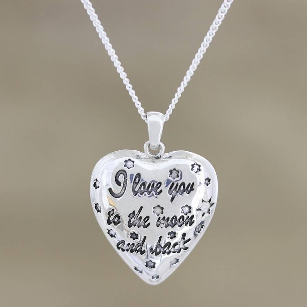 Sterling Silver Puffed Heart Pendant Necklace 'Moon Promise'