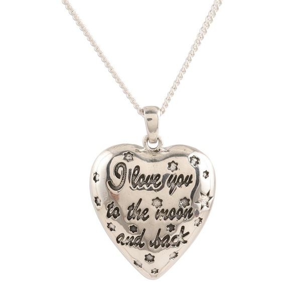 Alternate image for Sterling Silver Puffed Heart Pendant Necklace Moon Promise