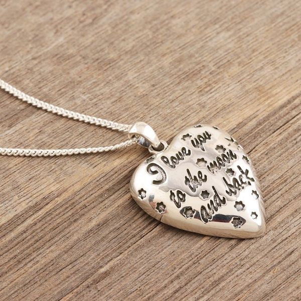 Alternate image for Sterling Silver Puffed Heart Pendant Necklace Moon Promise