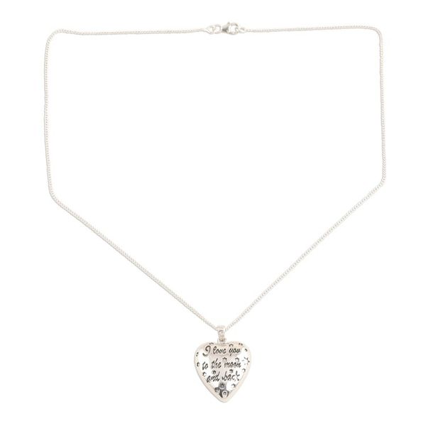 Alternate image for Sterling Silver Puffed Heart Pendant Necklace Moon Promise