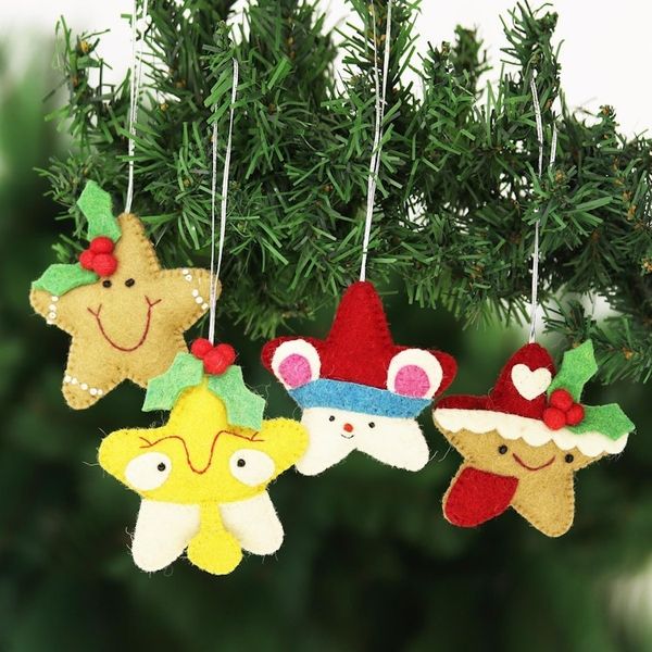 Alternate image for Set of 4 Wool Felt Gingerbread Star Ornaments Star Cookies
