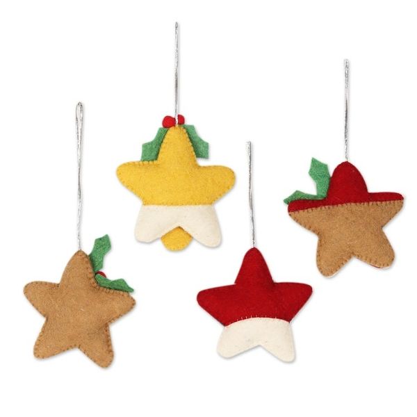Alternate image for Set of 4 Wool Felt Gingerbread Star Ornaments Star Cookies