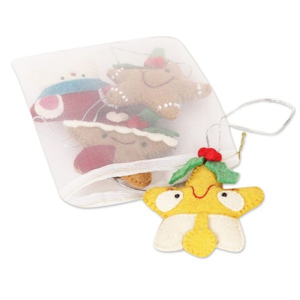 Alternate image for Set of 4 Wool Felt Gingerbread Star Ornaments Star Cookies