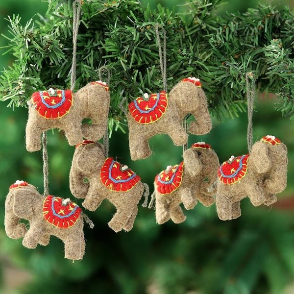 Alternate image for Wool Felt Elephant Ornaments from India Set of 6 Cute Elephants