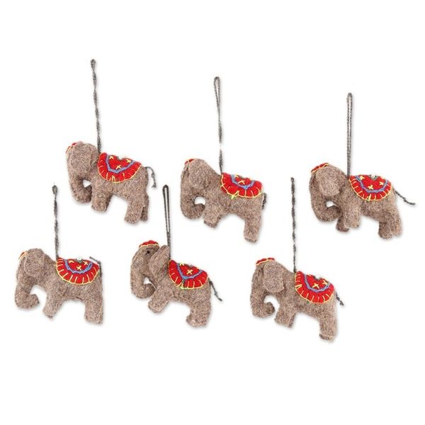 Alternate image for Wool Felt Elephant Ornaments from India Set of 6 Cute Elephants