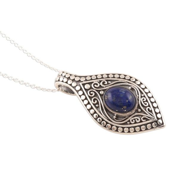 Alternate image for Patterned Lapis Lazuli Pendant Necklace from India Mughal Blue