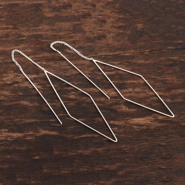 Alternate image for Diamond Shaped Sterling Silver Threader Earrings Singular Diamond