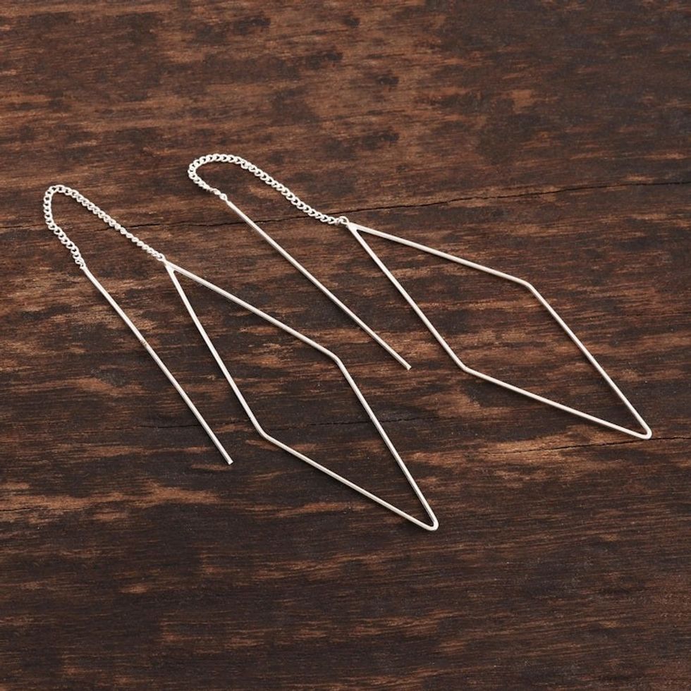 Diamond Shaped Sterling Silver Threader Earrings 'Singular Diamond'