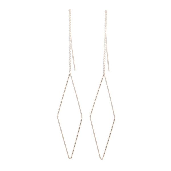 Alternate image for Diamond Shaped Sterling Silver Threader Earrings Singular Diamond