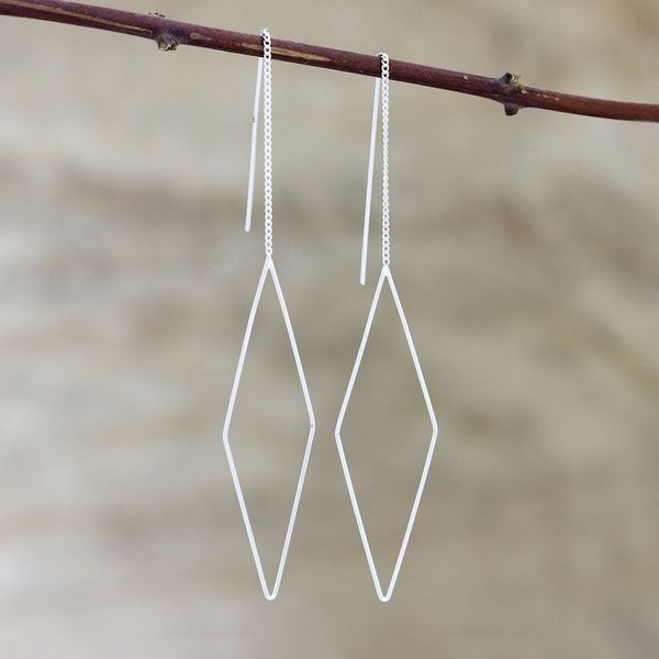 Alternate image for Diamond Shaped Sterling Silver Threader Earrings Singular Diamond