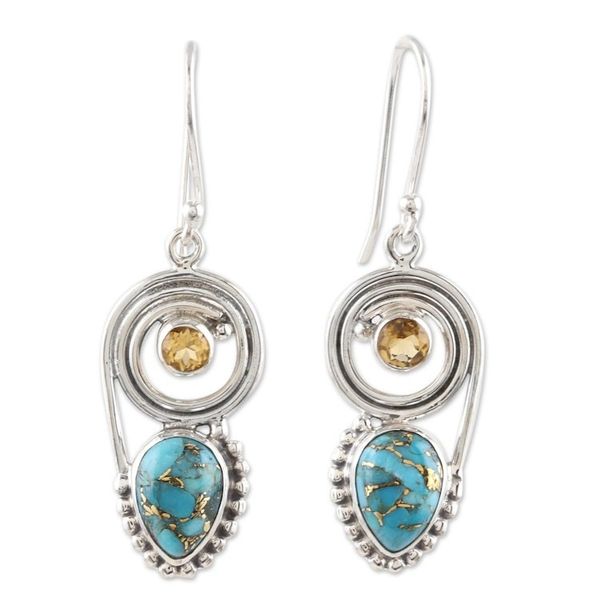 Alternate image for Citrine and Composite Turquoise Dangle Earrings Wondrous Coil